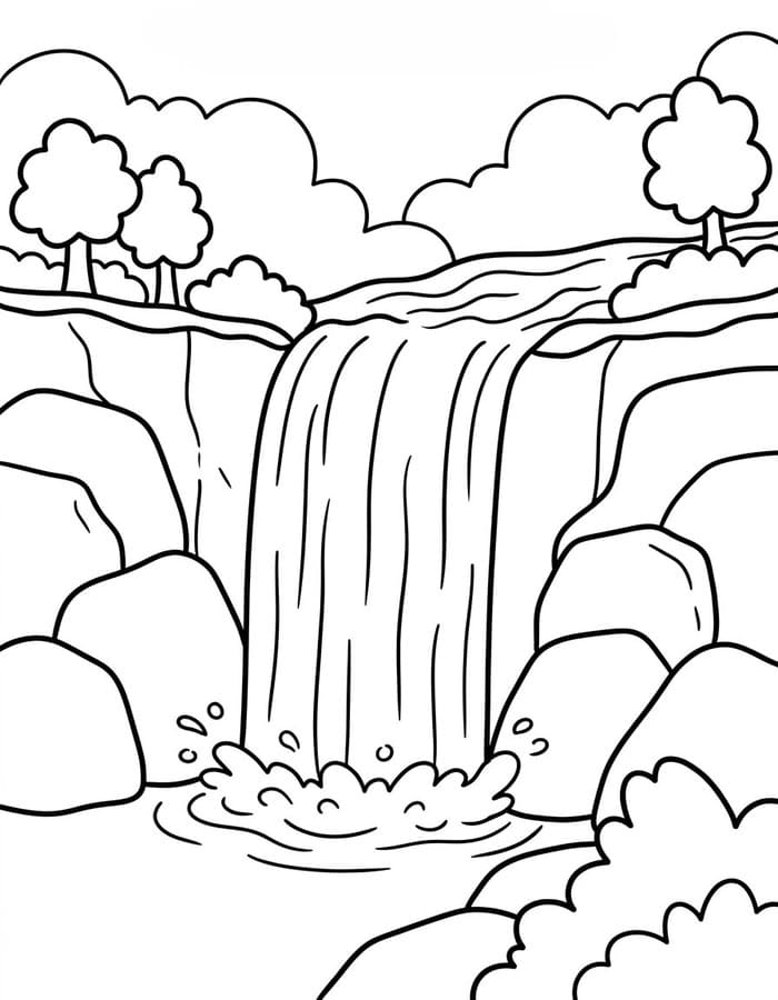 Zeichne Wasserfall kostenlos druckbare schlicht