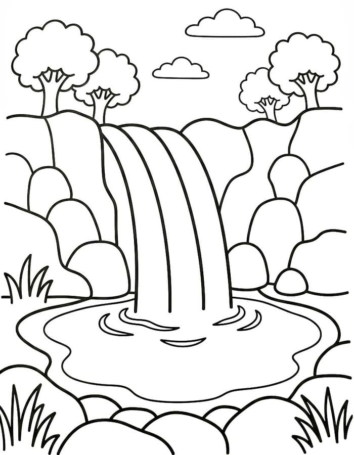 Zeichne Wasserfall kostenlos schlicht