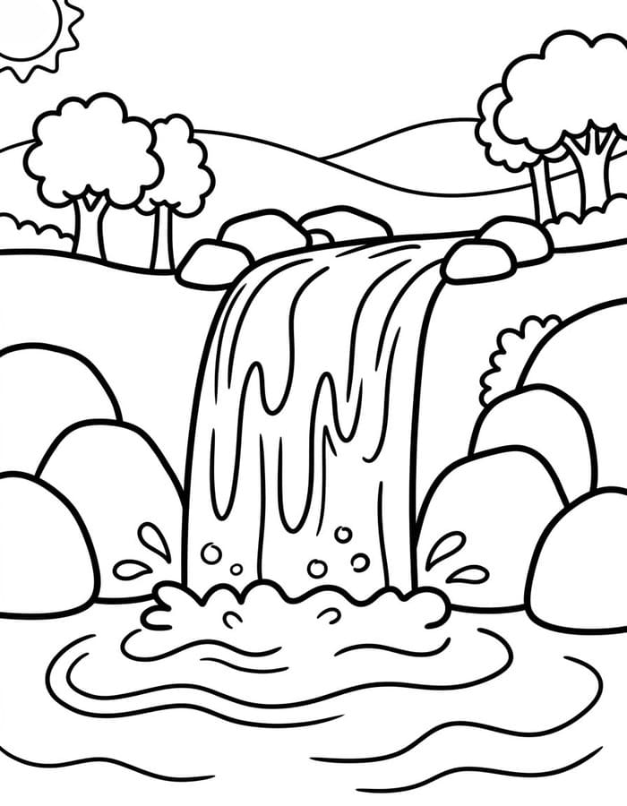 Zeichne Wasserfall zum Ausdrucken für Kinder