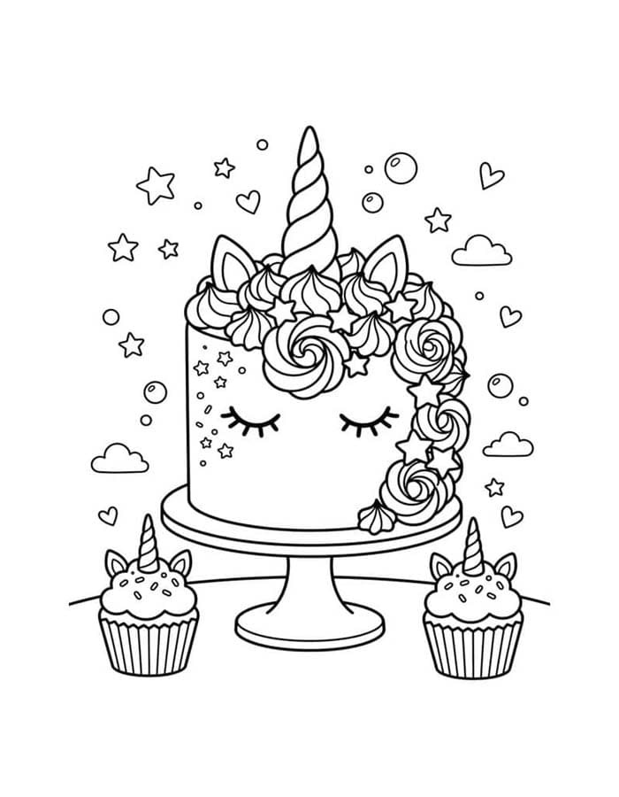 Druckbare Einhornkuchen