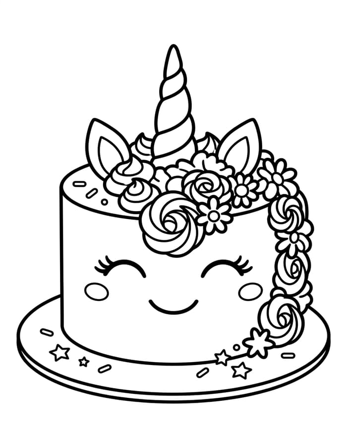 Zeichne Einhornkuchen druckbare