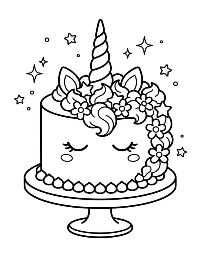 Zeichne Einhornkuchen kostenlos