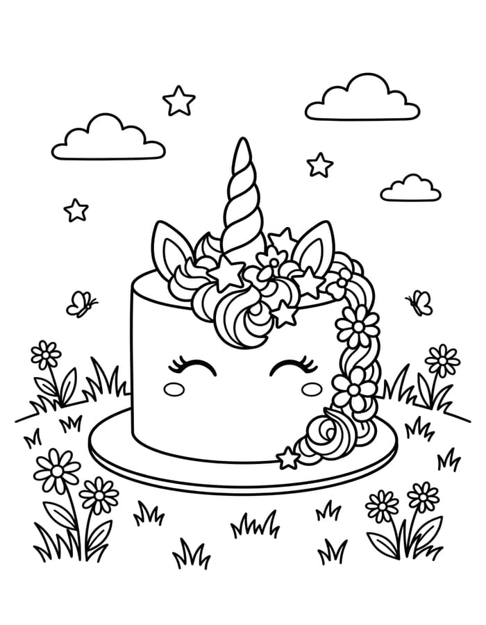 Zeichne Einhornkuchen kostenlos schlicht