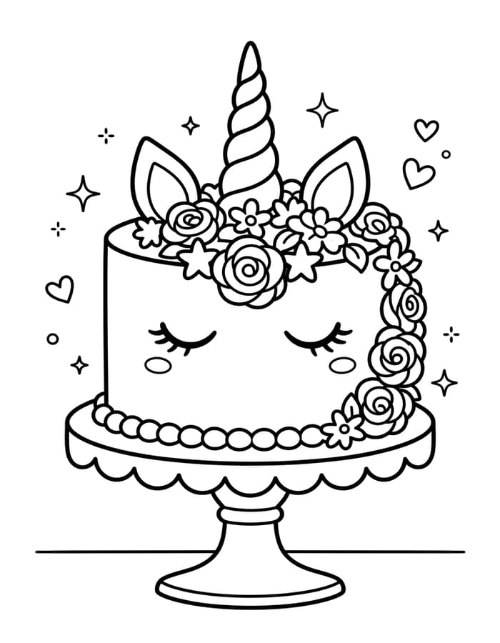 Zeichne Einhornkuchen zum Ausdrucken für Kinder