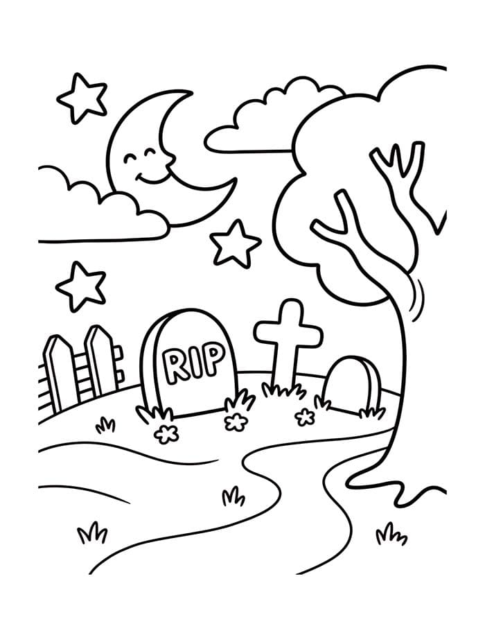 Zeichne Friedhof druckbare basisch
