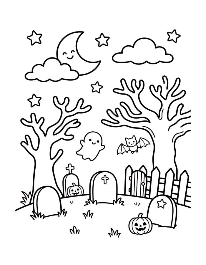 Zeichne Friedhof druckbare schlicht