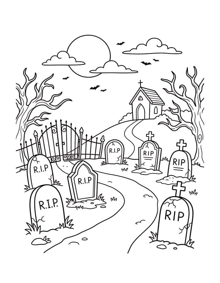 Zeichne Friedhof für Kinder