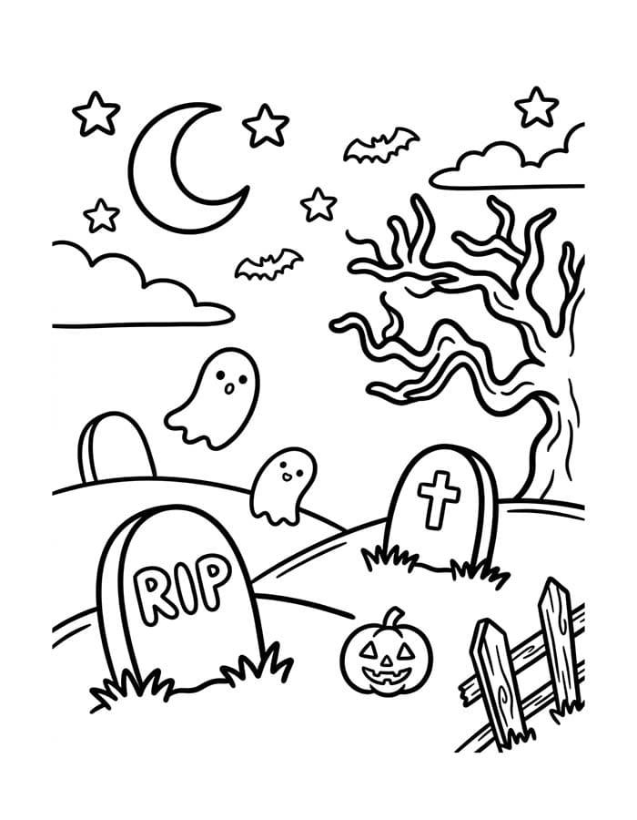 Zeichne Friedhof kostenlos für Kinder