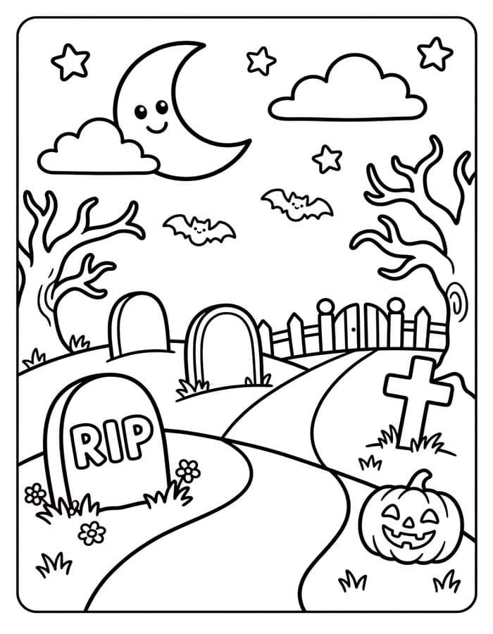 Zeichne Friedhof kostenlos schlicht