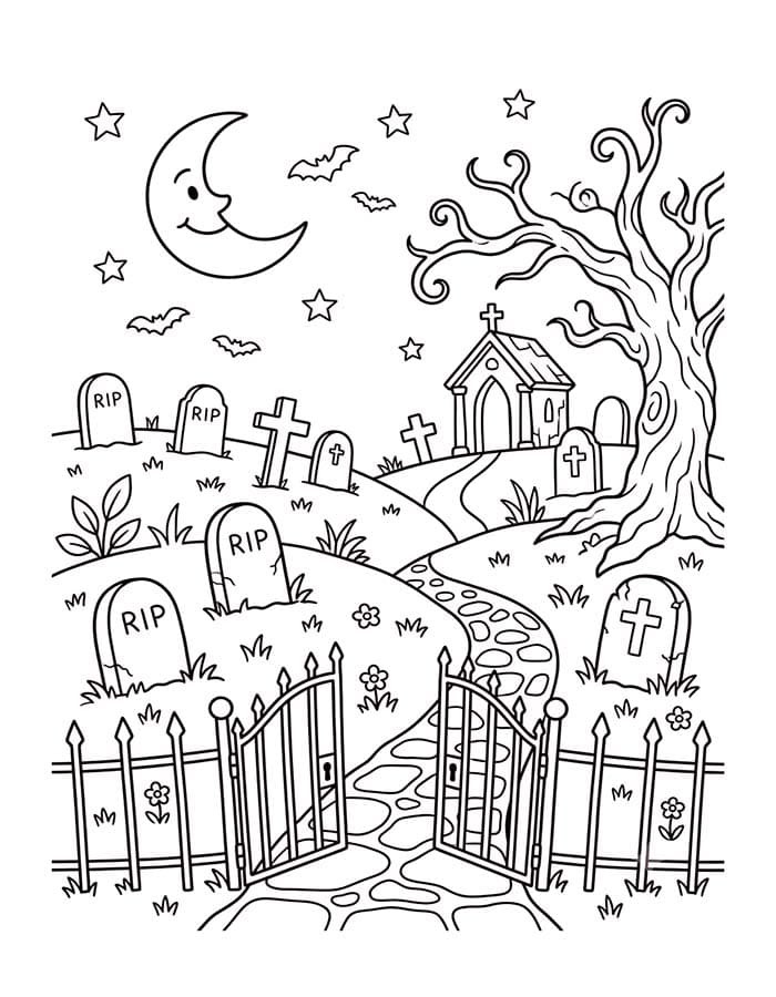 Zeichne Friedhof schlicht