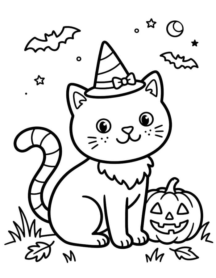 Zeichne Halloween Katze basisch
