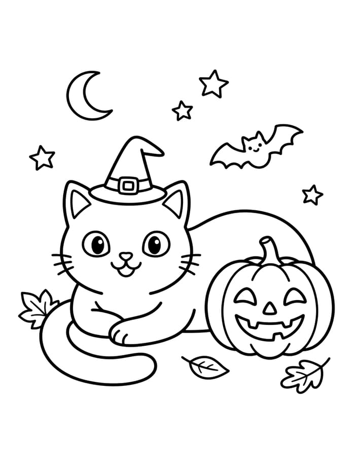 Zeichne Halloween Katze druckbare