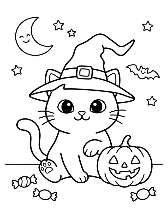 Zeichne Halloween Katze druckbare basisch