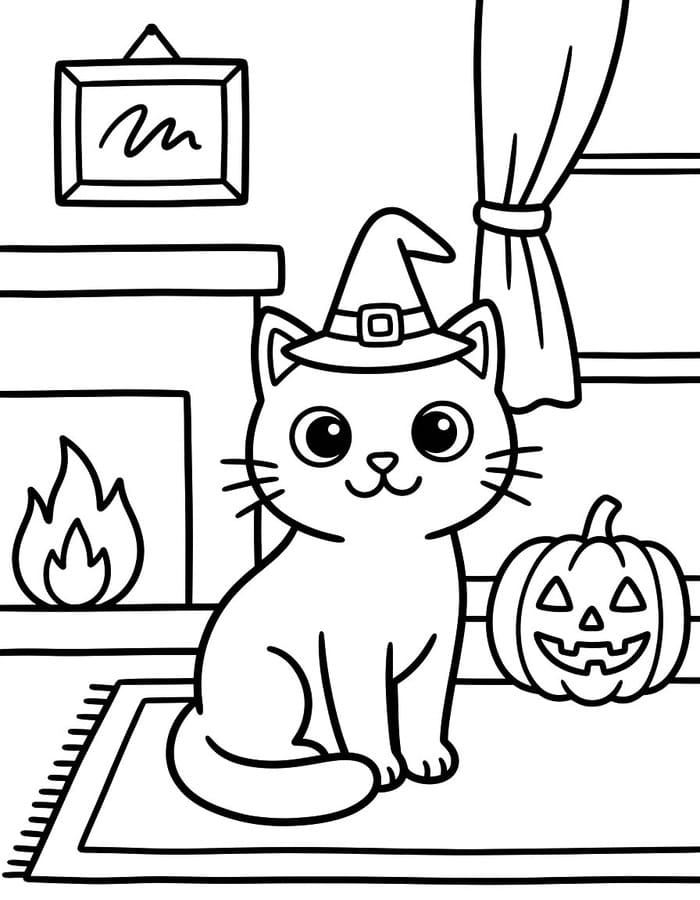 Zeichne Halloween Katze druckbare einfach