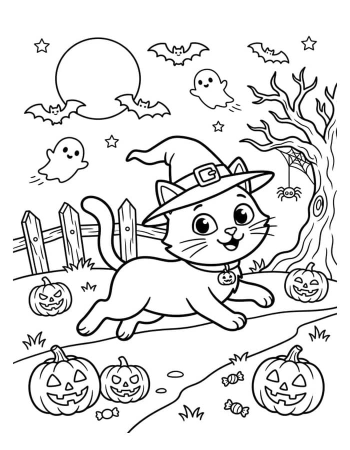 Zeichne Halloween Katze druckbare für Kinder