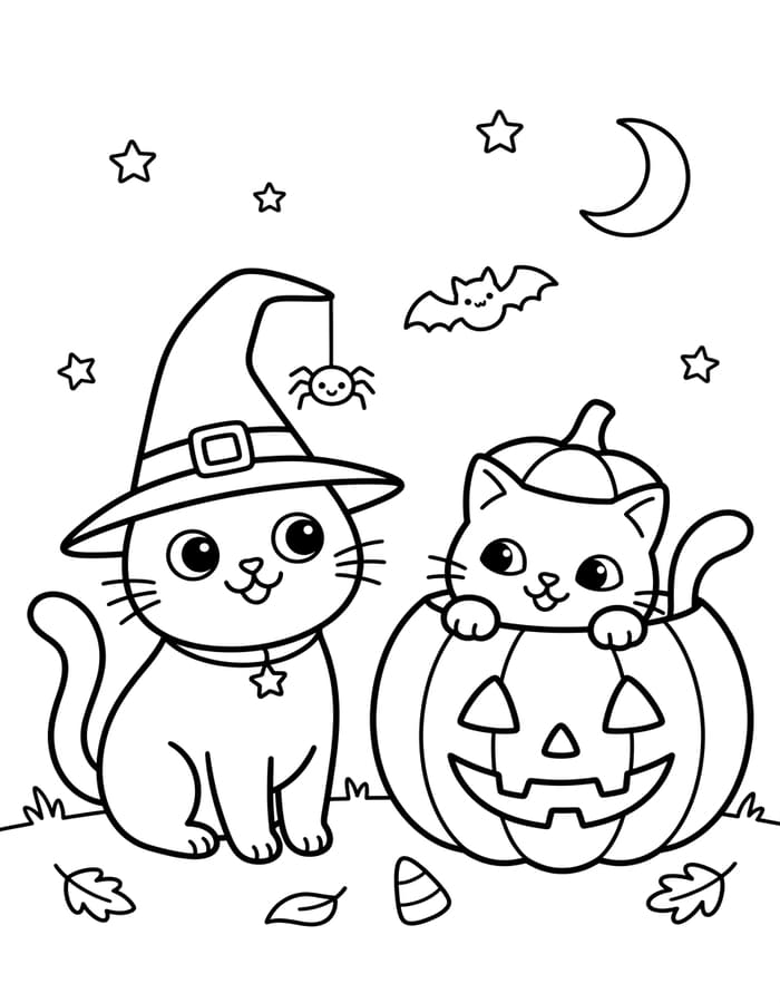 Zeichne Halloween Katze druckbare schlicht