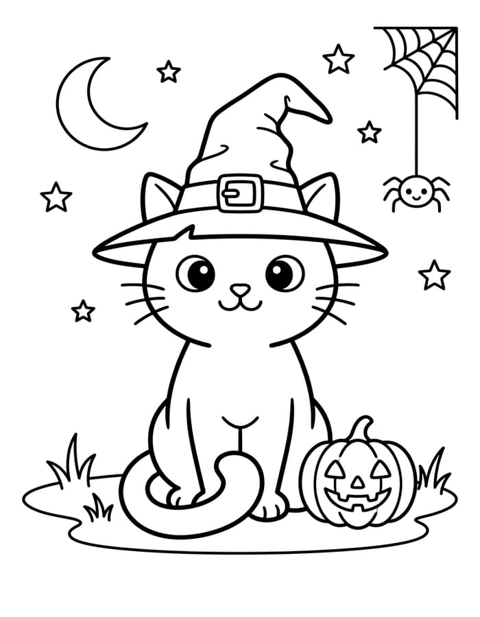 Zeichne Halloween Katze einfach