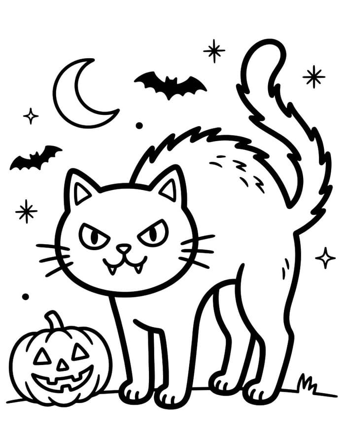 Zeichne Halloween Katze für Kinder