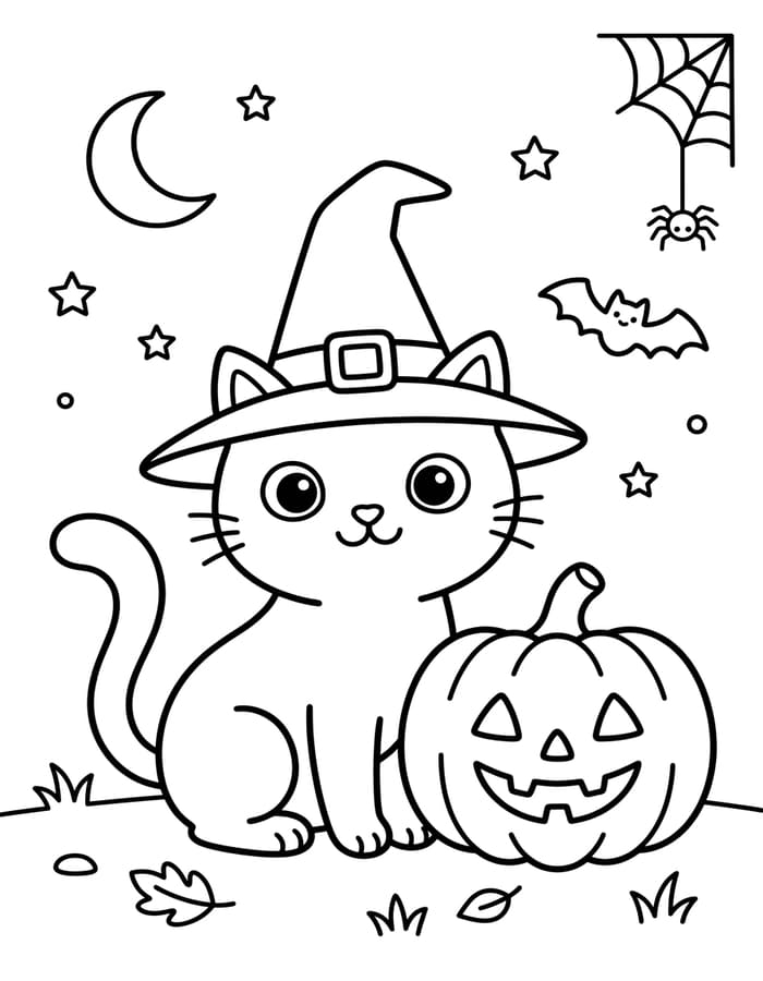 Zeichne Halloween Katze kostenlos