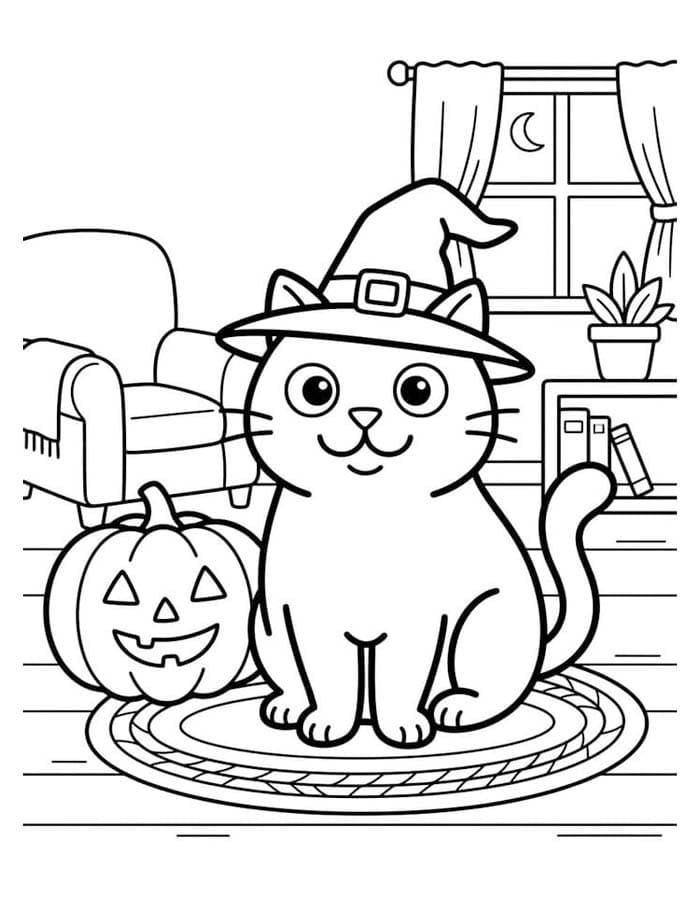 Zeichne Halloween Katze kostenlos basisch
