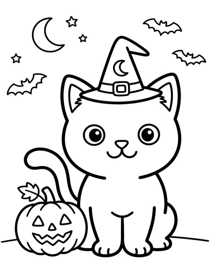 Zeichne Halloween Katze kostenlos druckbare