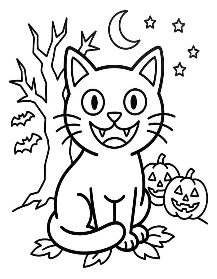 Zeichne Halloween Katze kostenlos druckbare basisch