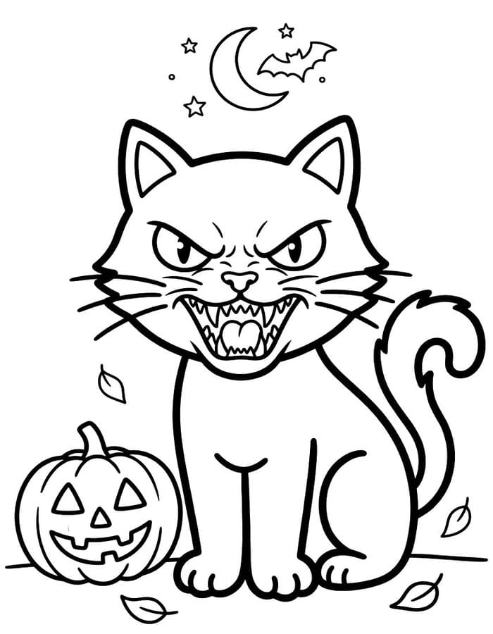 Zeichne Halloween Katze kostenlos druckbare einfach