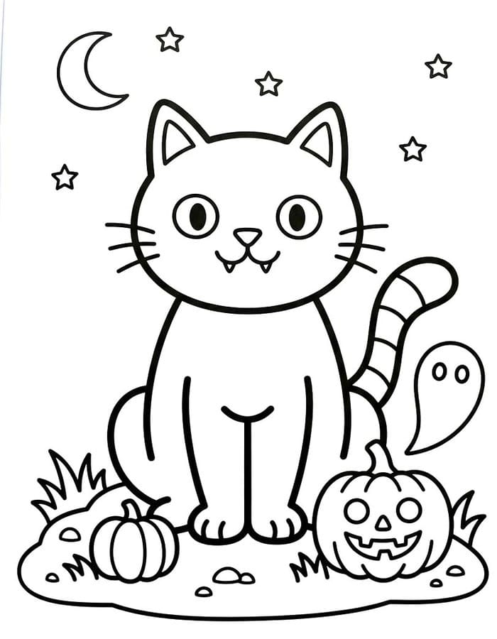 Zeichne Halloween Katze kostenlos einfach