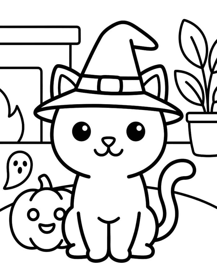 Zeichne Halloween Katze kostenlos schlicht