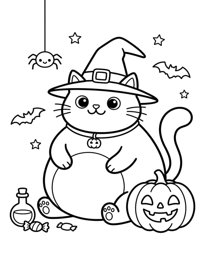 Zeichne Halloween Katze schlicht
