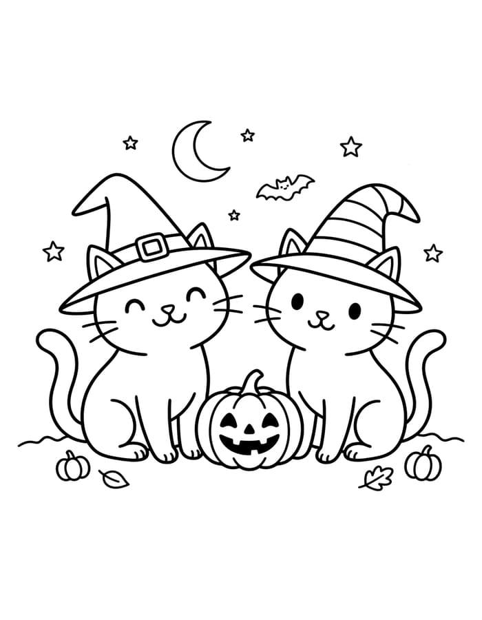 Zeichne Halloween Katze zum Ausdrucken