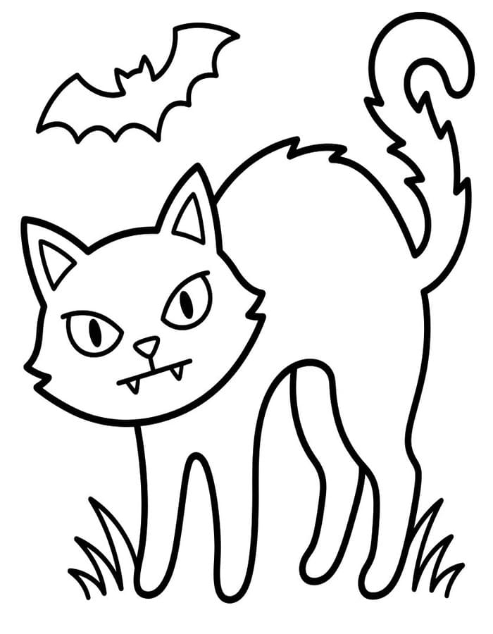 Zeichne Halloween Katze zum Ausdrucken für Kinder