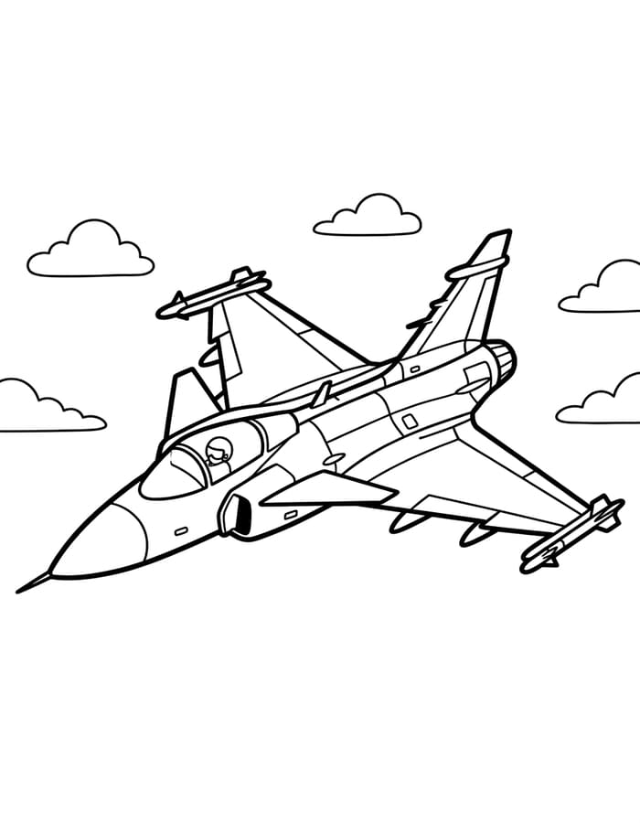 Zeichne Kampfjet druckbare schlicht