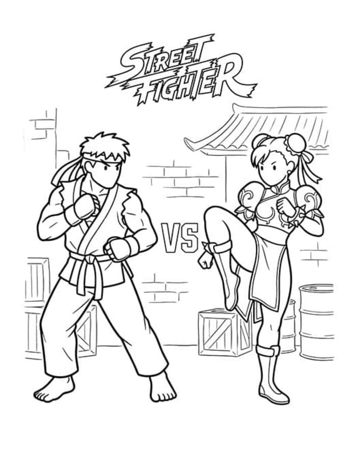Zeichne Street Fighter zum Ausdrucken für Kinder